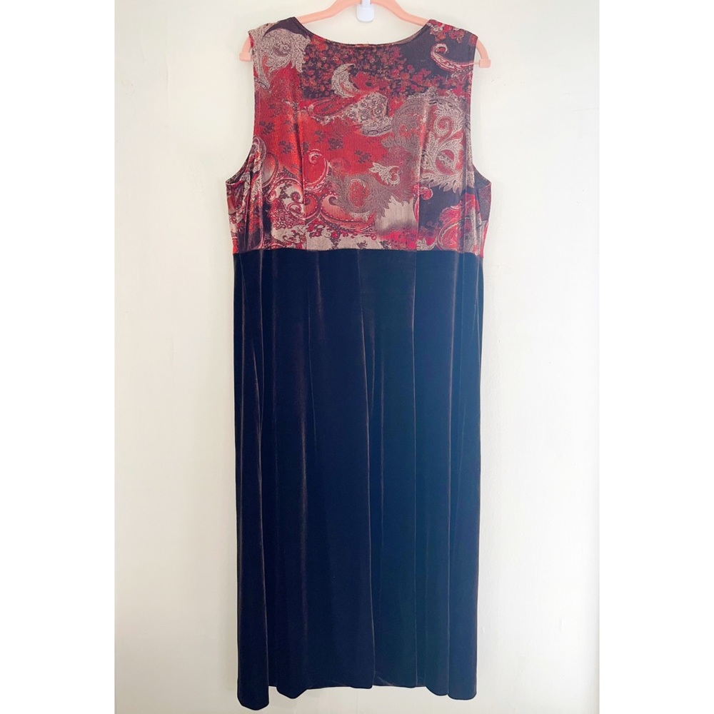 R&M Richards Karen Wong Velvet Dress Sz 16W Vintage Midi Paisley 90s Stretch - Picture 5 of 12